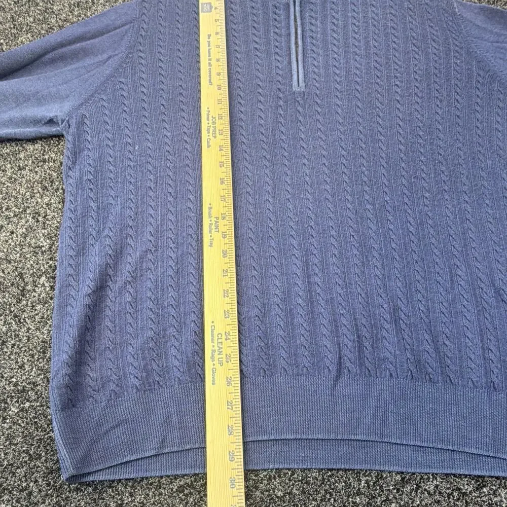 Façonnable Mens XL Blue Cable Knit Wool Quarter Zip Mock Neck Pullover Sweater